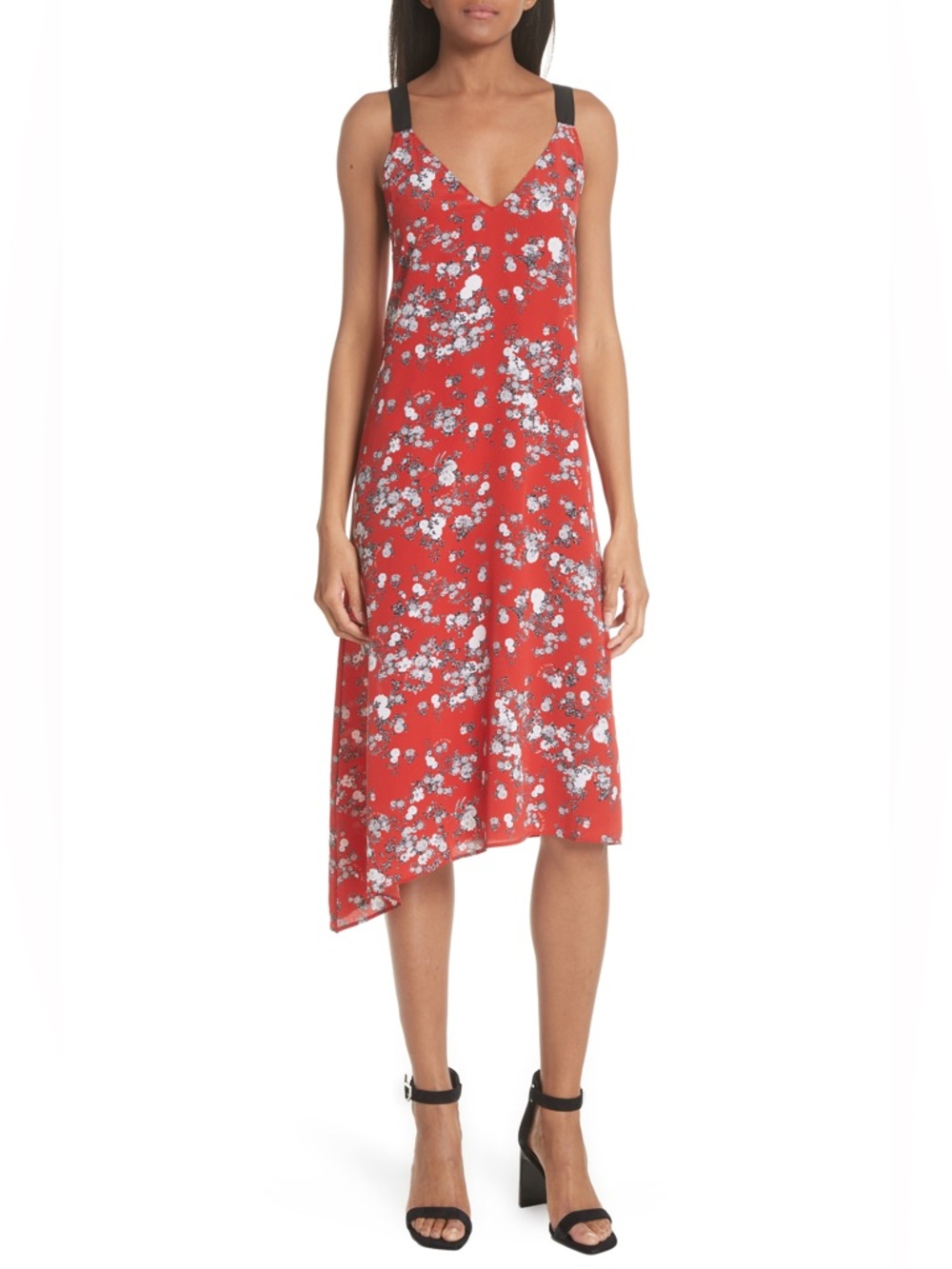 Rag & Bone Estell Silk Floral Print Asymmetrical Midi Dress - size Large